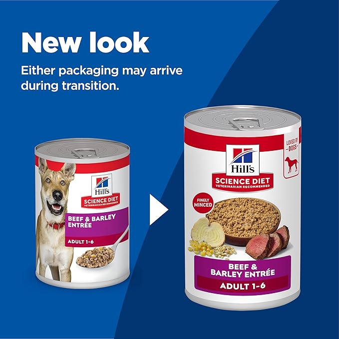 Hill's Science Diet Adult 1-6, Adult 1-6 Premium Nutrition, Wet Dog Food, Beef & Barley Loaf, 13 oz Can, Case of 12