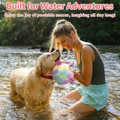 QDAN Dog Balls, Dog Soccer Ball with Straps, Puppy Toy Balls for Small Medium Dogs, Dogs Water Toys Pool Toys, Puppy Pet Birthday Gifts, Rainbow（6 Inch）