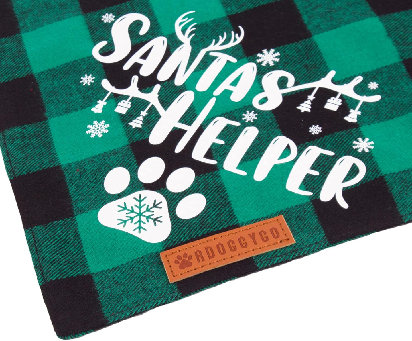 ADOGGYGO Christmas Dog Bandanas, Red Green Plaid Dog Scarf Bib, Premium Cotton Fabric, Multiple Sizes, Merry Christmas Bandanas for Medium Large Dogs (Large)