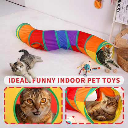 Pet Cat Tunnel, S-Shape Tunnels for Indoor Cats, Collapsible Pet Tunnel for Kitten, Puppy, Rabbit, 25cm-Wide Tunnels, Durable & Breathable, with Peek Hole Toy Ball