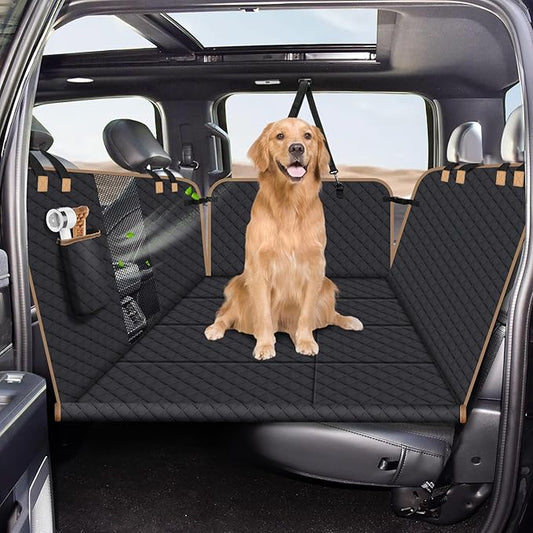 Dog Car Seat Cover for Back Seat, Dog Car Bed Cover with Strong Hard Bottom, Back Seat Extender Hammock for Cars SUV Truck,4 Panels Black Large Size