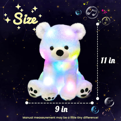 Hopearl LED Musical Stuffed Polar Bear Lighting Up Singing Plush Toy Adjustable Volume Lullaby Animated Soothe Birthday Festival for Kids Toddler Girls, White, 11''