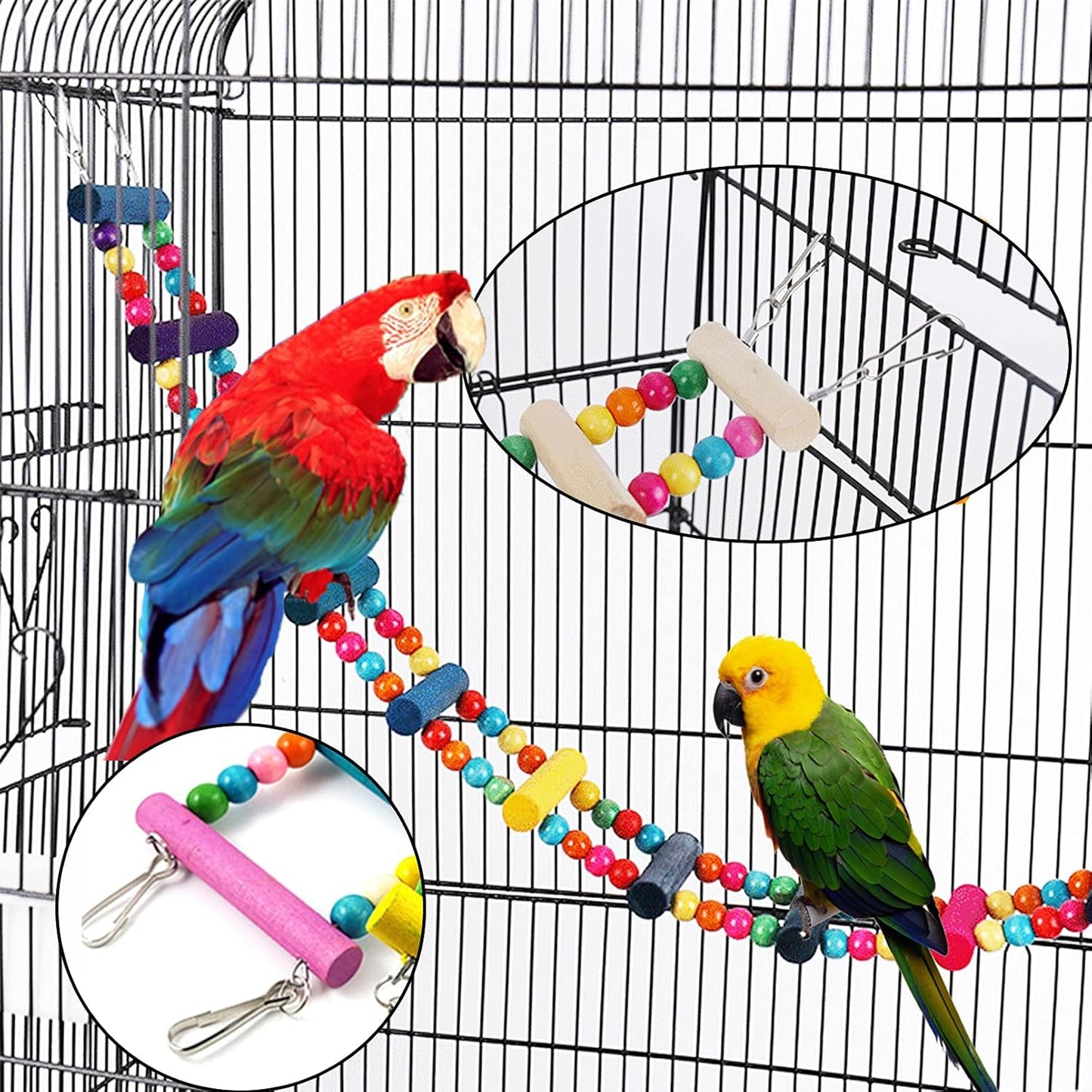 Hamiledyi Bird Parrot Swing Chewing Toy Set 15PCS Wooden Hanging Bell with Hammock Climbing Ladders Colorful Pet Birds Cage Toys for Small Parakeet Cockatiel Finches Conures Budgie Macaws Love Birds