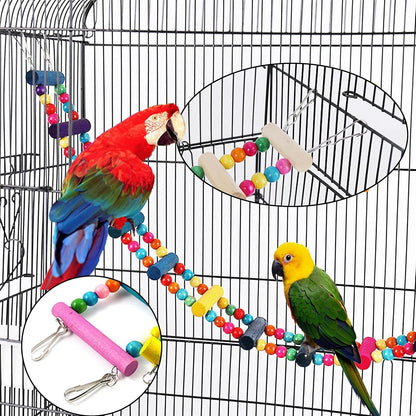 Hamiledyi Bird Parrot Swing Chewing Toy Set 15PCS Wooden Hanging Bell with Hammock Climbing Ladders Colorful Pet Birds Cage Toys for Small Parakeet Cockatiel Finches Conures Budgie Macaws Love Birds