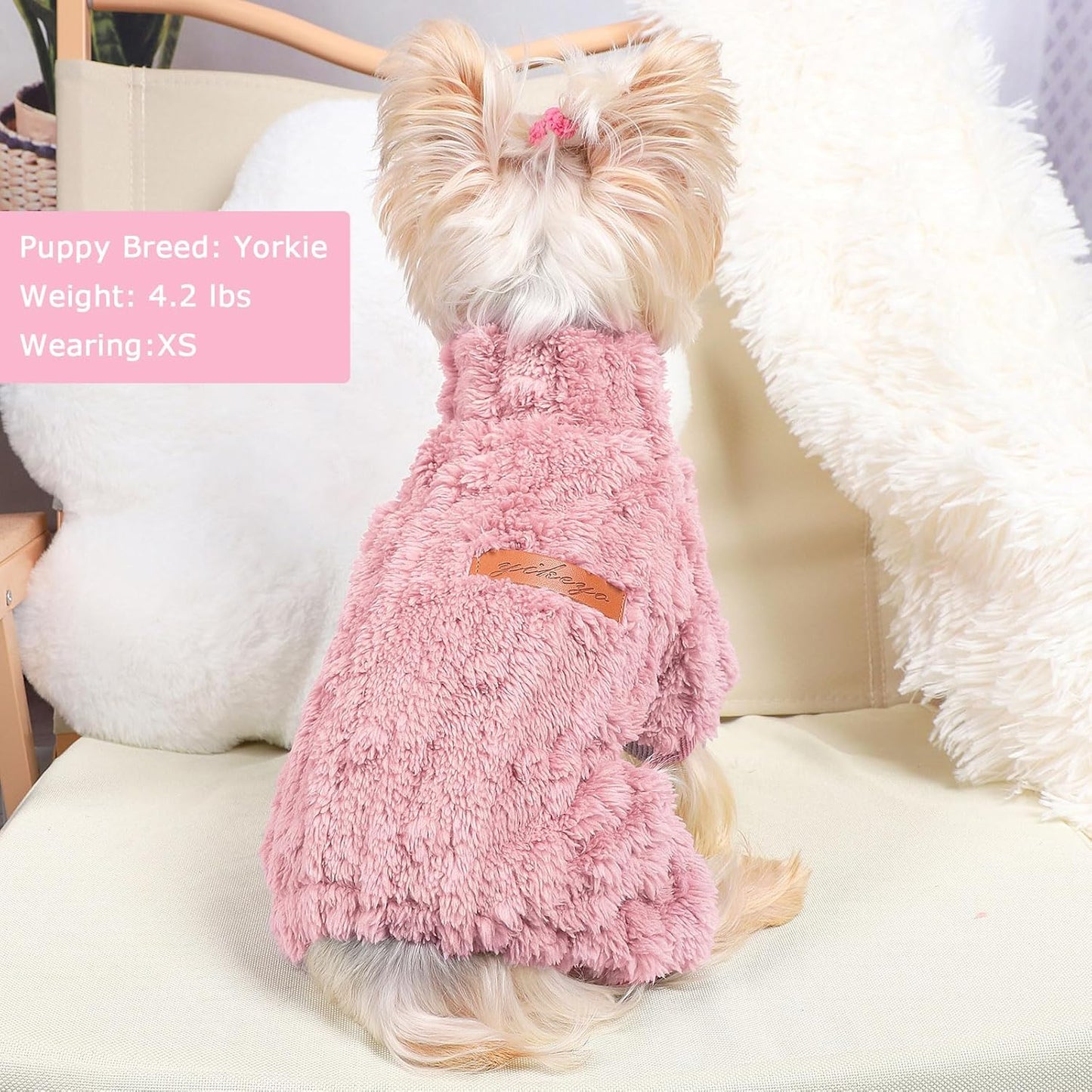 Dog Sweater for Small Dogs, XXS Dog Sweaters Turtleneck Doggie Pajamas Jumpsuits, Small Doggy Clothes Girl Boy, Cold Weather Puppy Onesie Outfits Yorkie Chihuahua Apparel, Pink, S