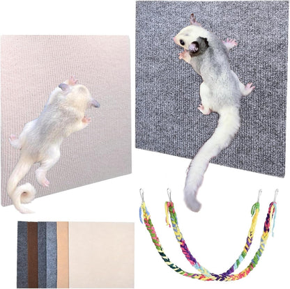 Sugar Glider Toys,6 Pcs Sugar Glider Climbing Mats,Sugar Glider Sharpening Claws Mats with Climbing Ropes Cage Accessories,Cuttable Self-Adhesive Small Animals Pets Scratching Pads Enrichment Toys for