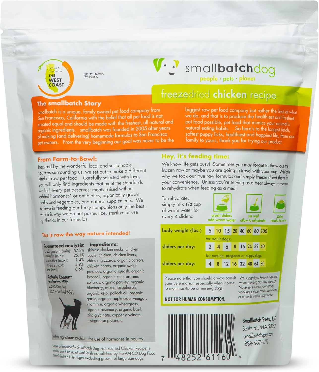 smallbatch Pets Freeze Dried Raw Dog Food, Chicken Recipe, 14 oz, Organic High Protein Dog Food, Grain Free, Made in The USA, Humanely Raised Meat, Single Protein, for Picky Eaters, Hydrate & Serve