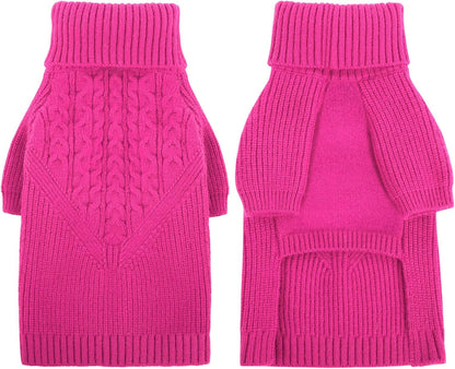 Queenmore Large Dog Sweater, Dog Sweaters for Large Dogs Girl or Boy, Large Dog Christmas Sweater, Winter Puppy Doggie Sweatshirt Knitwear, Pet Chunky Warm Coat for Small Medium Size Dogs, Fuchsia L