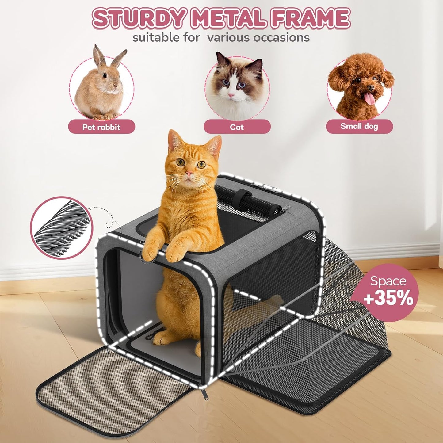 Pet Carrier with Wheels Airline Approved: Expandable Rolling Cat Carrier for Small Dog Under 25lbs - Cat Soft Carrier Pet Travel Bag TSA Approved Under Seat for Airplane Transport Flight
