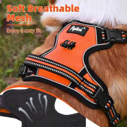 PUPTECK No Pull Dog Harness for Large, Adjustable Reflective Dog Harness with Handle Easy Control, Comfortable Soft Padded Pet Vest Harness for Large Dogs, Orange L
