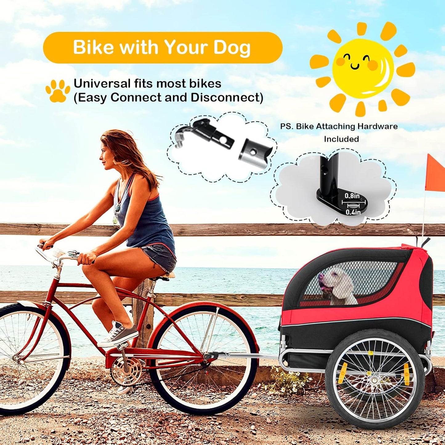 Dog Bike Trailer - HAPPAWS Dog Trailer for Bicycle, Cargo Cycle Trailers Wagon Cart Pet Bike Carrier w/ 3 Doors, Aluminum Wheels, Safety Flag, Easy to Connect&Disconnect, Collapsible to Store