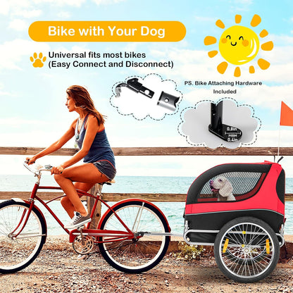 Dog Bike Trailer - HAPPAWS Dog Trailer for Bicycle, Cargo Cycle Trailers Wagon Cart Pet Bike Carrier w/ 3 Doors, Aluminum Wheels, Safety Flag, Easy to Connect&Disconnect, Collapsible to Store