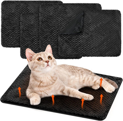 4 Pcs Self Heating Cat Pad Self Warming Cat Bed Dog Heating Pad Washable Thermal Pet Mat for Indoor Outdoor Pet 16 x 20 Inch Removable Non Slip(Black)