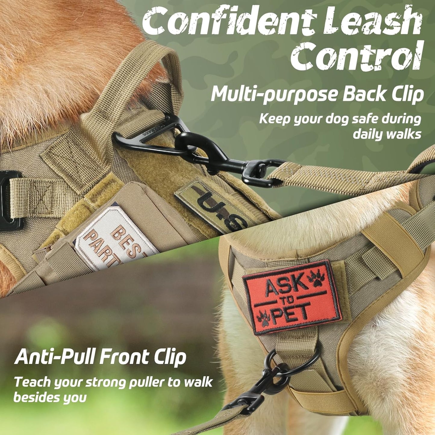 rabbitgoo Tactical Dog Harness for Small, Heavy Duty Pet Harness with Handle, No-Pull Service Vest Small Breed, Adjustable Military Dog Vest for Training Hunting Walking, Brown, S