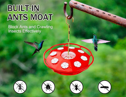eWonLife Hummingbird Feeder for Outdoors Hanging, Humming Bird feeders, Easy to Clean and Fill, Leak Proof, 2 Pack Saucer Feeder for Birds, with Clean Brush and 8 Feeding Ports (16 OZ/Pack)