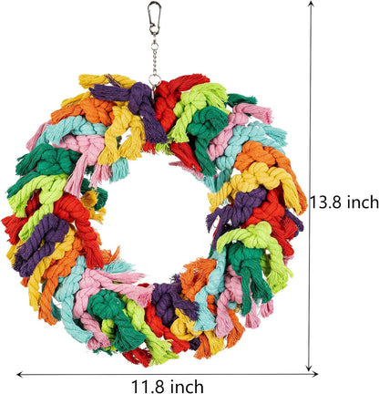 Parrot Swing for Large Birds - Colorful Cotton Rope Hanging Ring Toy for African Grey, Cockatoo, Conure, and Parakeet | Chewing, Exercise, Climbing, and Snuggling