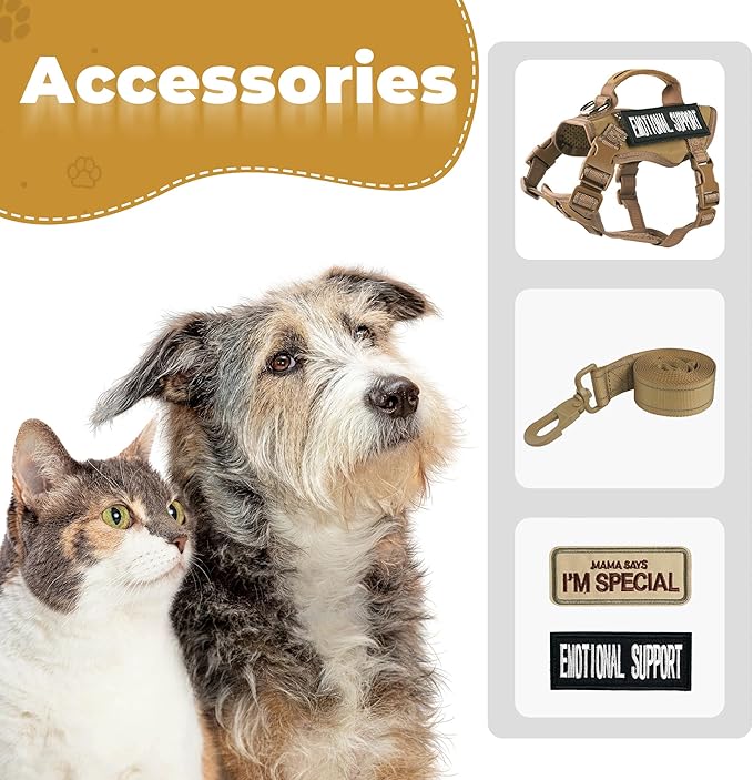 Tactical Cat Harness Adjustable Soft Padded Training Walking Esacpe Cat Vest Harness No-Pull Pet Harness Reflective with Easy Control Handle (Khaki, Leash-L)