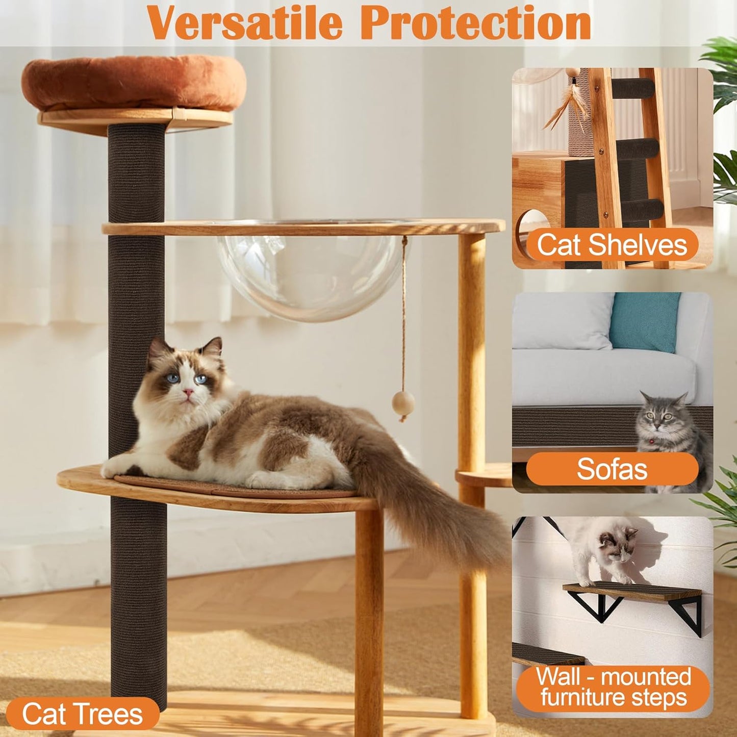 Cat Scratch Furniture Protector - 138" x 15.8" Trimmable Self-Adhesive Cats Claws Scratch Pads, DIY Cat Climbing Couch Protector for Scratch Post Cat Tree Replacement Indoor (Brown)