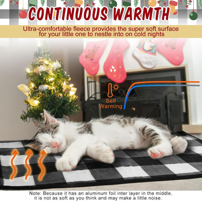 2 Pcs Large Self Warming Cat Pad Self Heating Cat Mat Bed Dog Crate Pet Blankets Thermal Heated Bed Mat for Outdoor Indoor Newborn Kittens Puppies Dog(Black and White Plaid,24 x 18)