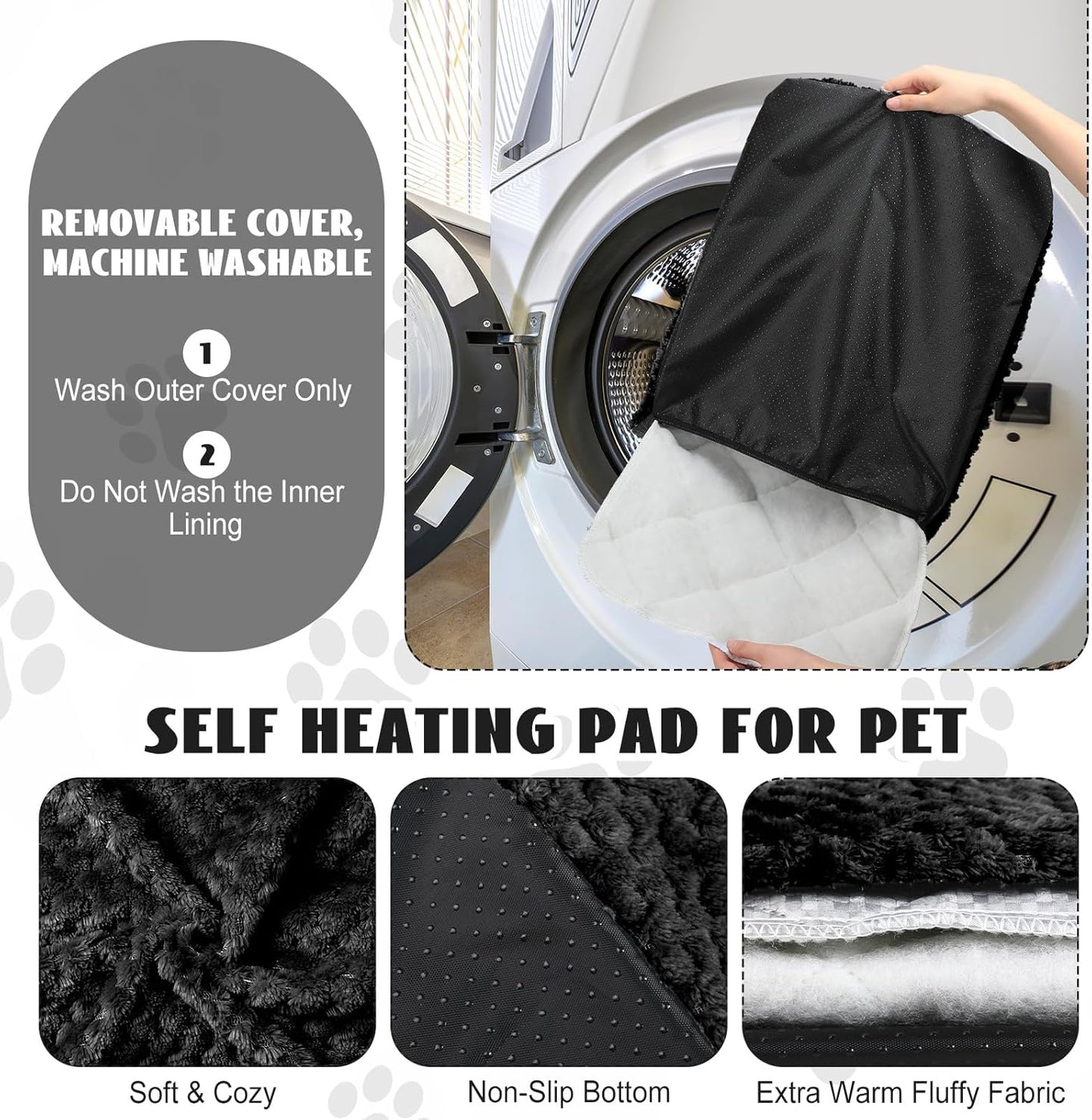 4 Pcs Self Heating Cat Pad Self Warming Cat Bed Dog Heating Pad Washable Thermal Pet Mat for Indoor Outdoor Pet 16 x 20 Inch Removable Non Slip(Black)