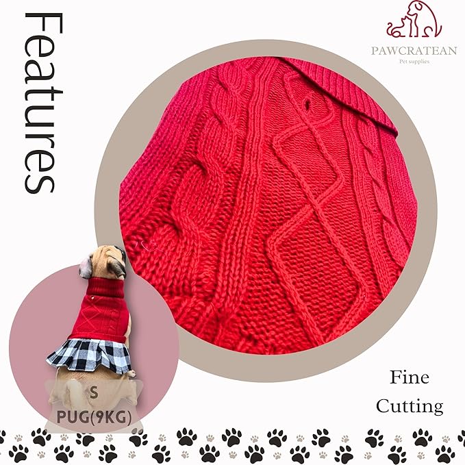 Cute Sweater for Dogs and Cats Soft Flannel Pet Outfit Warm and Cozy Animal Hoodie Small to Large Pet Clothes for Halloween Parties and Everyday Wear (Medium, Red Dress)