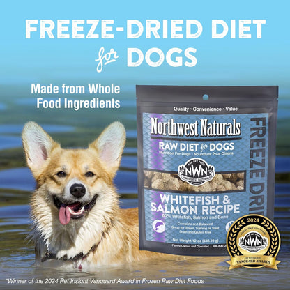 Northwest Naturals Freeze-Dried Whitefish & Salmon Dog Food - Bite-Sized Nuggets - Grain-Free, High-Protein, Human-Grade Ingredients, All Natural, Omega-3 for Skin & Coat - 12 Oz (Pack of 2)