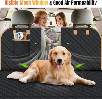 Dog Car Seat Cover for Back Seat, Dog Car Bed Cover with Strong Hard Bottom, Back Seat Extender Hammock for Cars SUV Truck,4 Panels Black Large Size