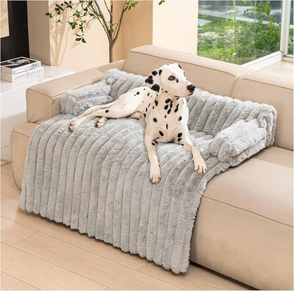 Avont Dog Bed Mat for Couch, Warm Fluffy Calming Sofa Topper Furniture Protector for Small Medium Large Dogs Cats with Removable Washable Cover -Lightgrey(L)