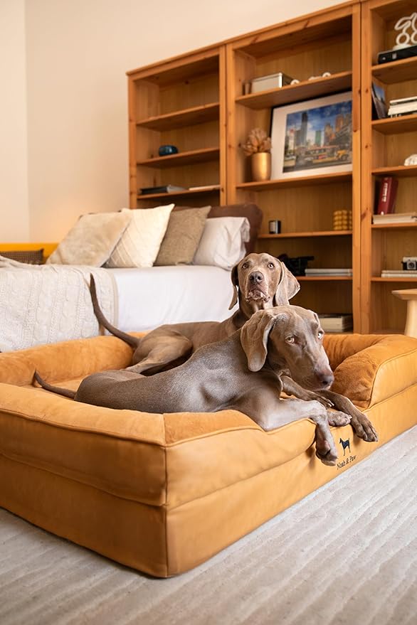 NOAH & PAW Giant Dog Bed XXL, 55x45x11 Inch, Orthopedic Dog Beds, Eggshell Memory Foam Infused with Cooling Gel, Inner Cover, Waterproof, Machine Washable (Faux Leather Sofa Collection)