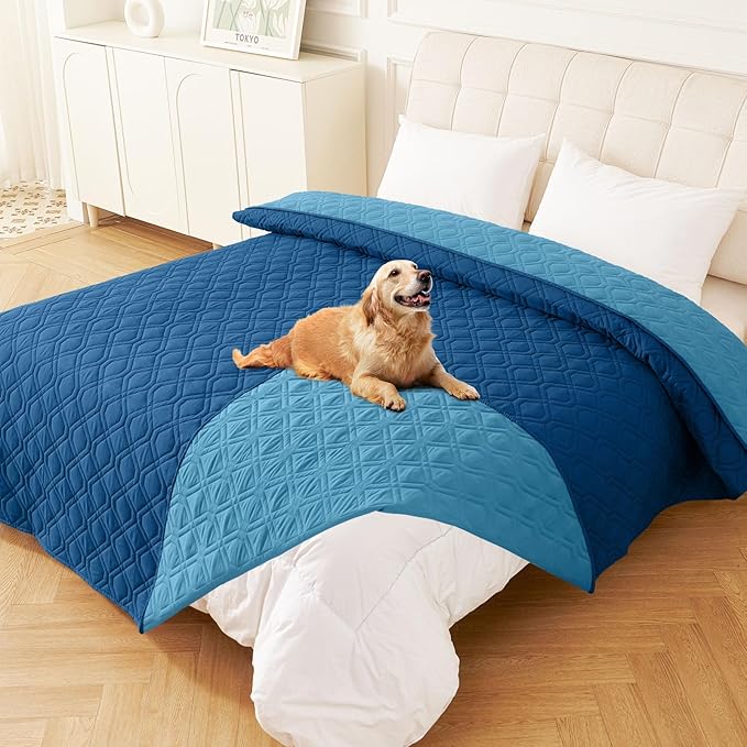 hyha Waterproof Dog Bed Blanket, Soft Pet Blankets, Waterproof Couch Cover for Dogs, Reversible Sofa Covers Washable for Furniture (82x82 Inch, Navy Blue/Blue)