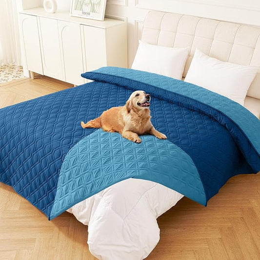 hyha Waterproof Dog Bed Blanket, Soft Pet Blankets, Waterproof Couch Cover for Dogs, Reversible Sofa Covers Washable for Furniture (82x82 Inch, Navy Blue/Blue)
