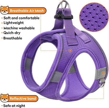 Dog Harness with Leash Set, No-Pull Step-in Reflective Pet Harness with 1 Leash Clips, Adjustable Soft Padded Easy Walk Dog Vest for Small Medium Large Dogs, Cats(Light Purple, Small)