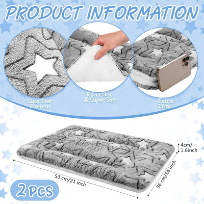 VitalCozy 2 Pack Self Warming Cat Mat Self Heating Pad Bed Reversible Machine Washable Reflects Body Heat Warm Thermal Pet Pad Crate Blanket for Feral and Indoor Cat(Double Star,21" X 14")