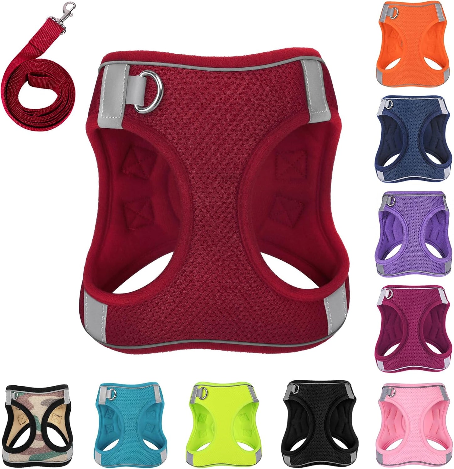 Dog Harness with Leash Set, No-Pull Step-in Reflective Pet Harness with 1 Leash Clips, Adjustable Soft Padded Easy Walk Dog Vest for Small Medium Large Dogs, Cats(Bright Red, Small)