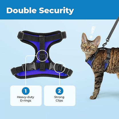 Voyager Escape Proof Cat Harness and Leash Set with Reflective Stitching, Neoprene Handle 5ft - Supports Small, Medium and Large Cats, Kittens for Walking by Best Pet Supplies - BT-Royal Blue, XXXS