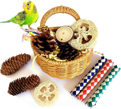 Natural Bird Toy Rattan Bird Foraging Box Parrot Shredding Toys Box Conure Chewing Toys for Cockatiel Lovebird Parakeet Budgie (Semi-Round 5.5inch)