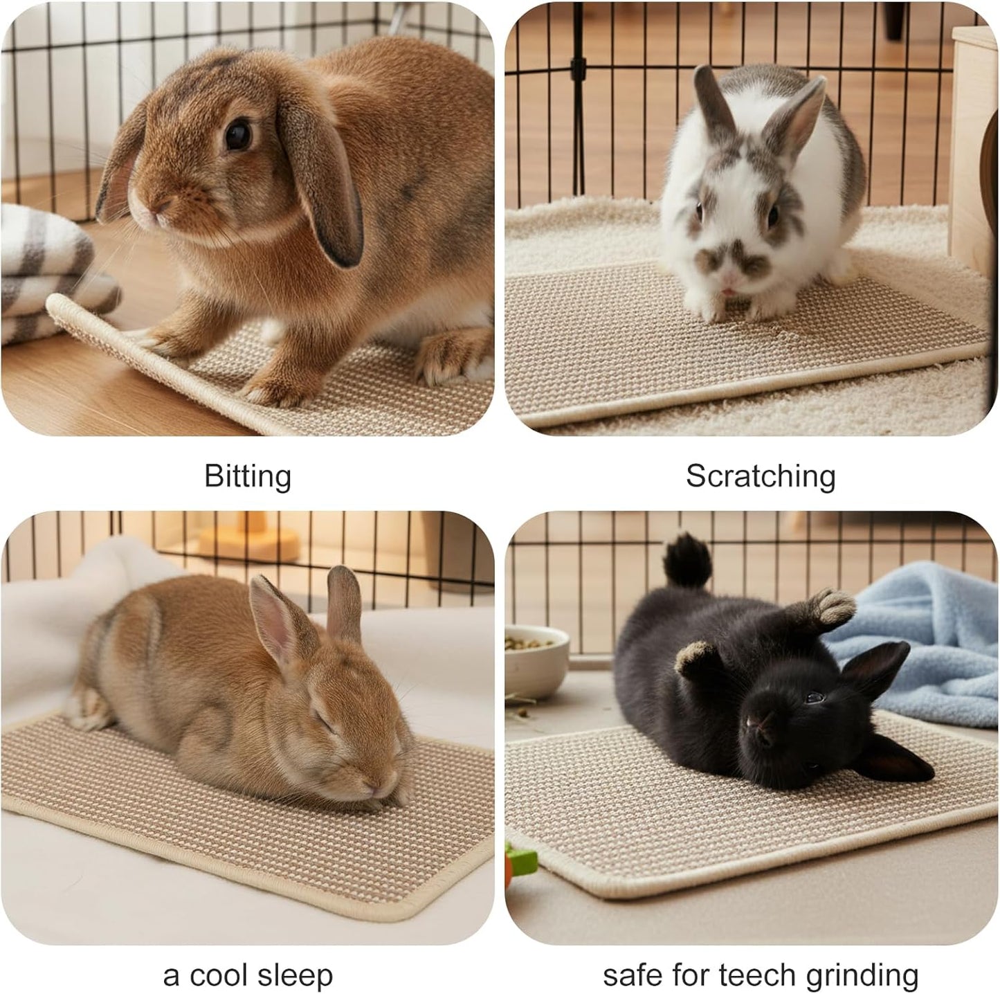 Rabbit Scratching Pad, 16"x12" Natural Rabbit Scratch Mat for Claws and Teeth, Bunny Toys for Rabbits Indoor, Bunny Scratcher Pad for Bunnies Boredom