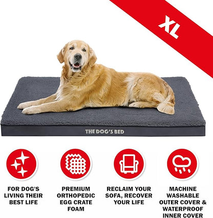 The Dog’s Bed Orthopedic Dog Bed, XL Grey Plush, Waterproof, Supportive Dog Bed with Washable Replaceable Covers