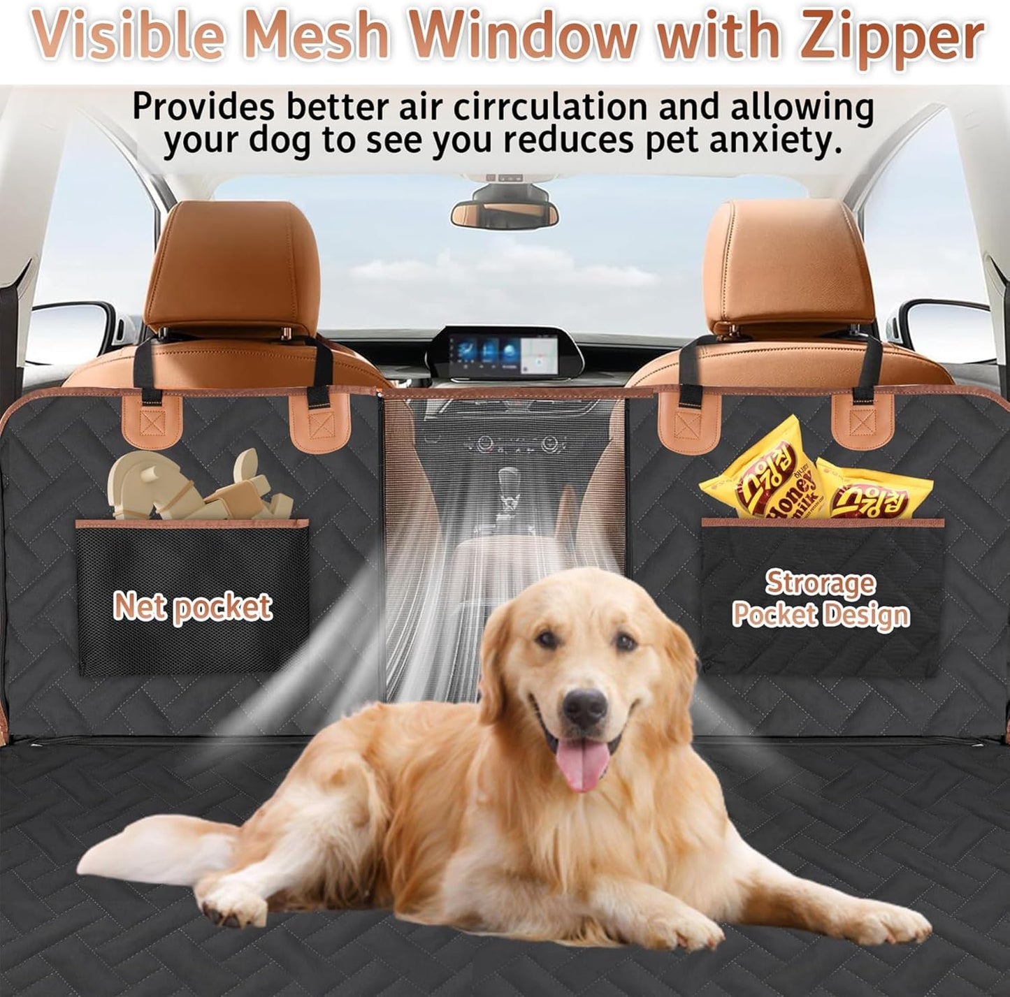 Dog Car Seat Cover for Back Seat,100% Waterproof & Scratchproof Back Seat Pet Cover for Dogs,5MM PP Board Hard Bottom Dog Bed for Car,Supports 400lbs Back Seat Extender for Dogs for Car/SUV