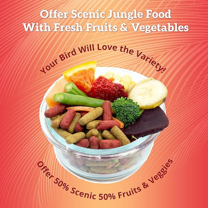 Scenic Mix Jungle Premium Parrot Food - Apple, Natural Flavors, High Protein, Low Iron Bird Pellets for Large Parrots, Macaw Food, Cockatoo & African Grey Parrots, Omega 3, Vitamins, Minerals, 1 LB