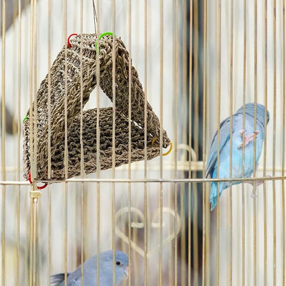 Tfwadmx Large Bird Seagrass Hammock Tent, 3Pcs 9.8x9.8in Seagrass Mat for Birds, Hanging Parrot Toys, Counre House Hut Hideout for Parakeets, Lovebirds, Budgies, Cockatiels