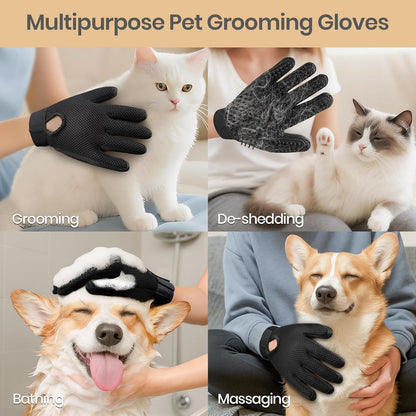 Pet Hair Remover Glove - Gentle Pet Grooming Glove Brush - Deshedding Glove - Massage Mitt with Enhanced Five Finger Design - Perfect for Dogs & Cats with Long & Short Fur - 1 Pack (Right-hand), Black