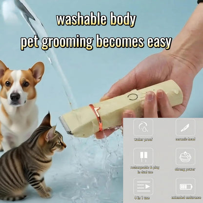 4 in1 Pet Dog Grooming Clippers Cat Nail Clipper&Paw Trimmer Dog Hair Trimmer-Low Noise Rechargeable - Cordless Quiet Pet Grooming Supplies for Dogs Hair Nail Clippers Around Eyes and Ears (Beige)