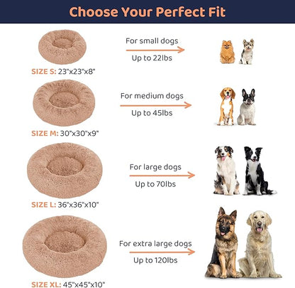 Donut Dog Bed - Premium Comfort for Anxiety Relief - Fluffy & Calming Design with Ultra-Plush Support | Cozy Round Dog Bed with Super Soft Circle Style (Size M Camel)