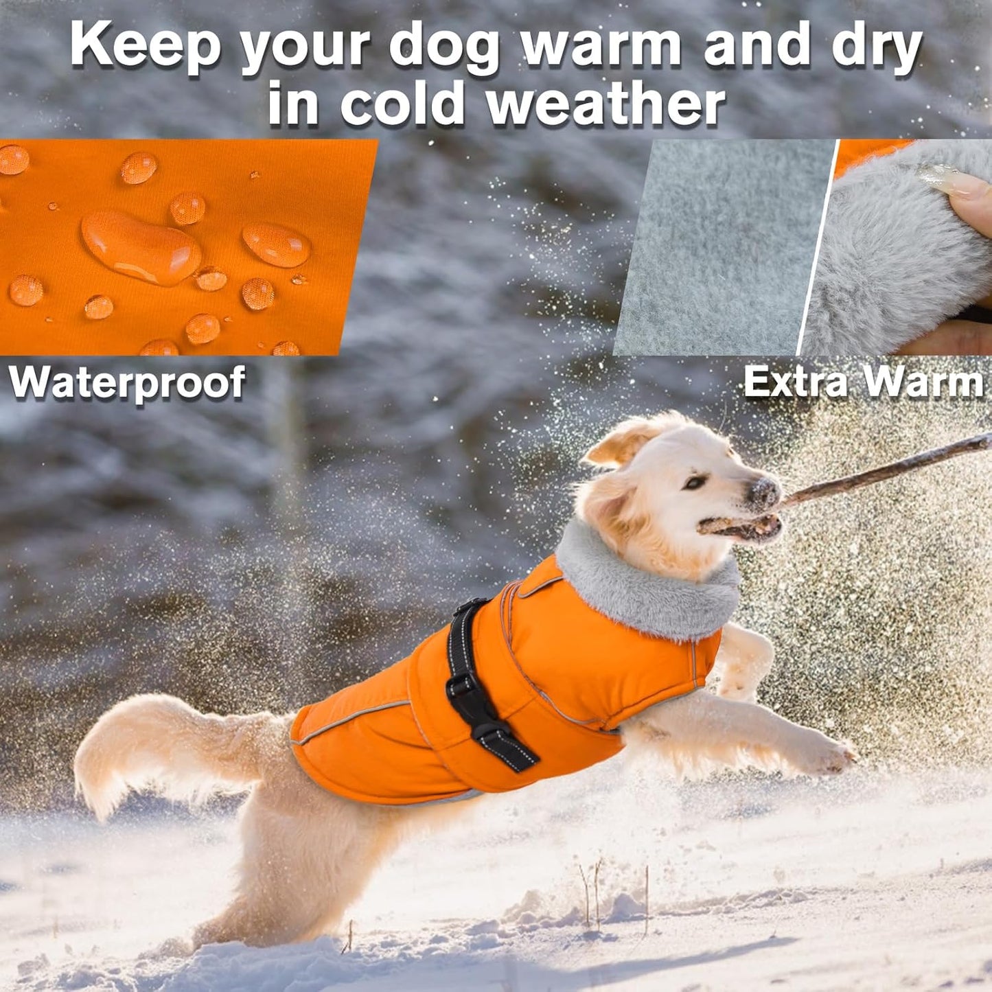 Lelepet Dog Coat Waterproof Dog Jacket Reflective Fleece Vest with Adjustable Buckle & Leash Hole Windproof Cold Weather Coats for Small Medium Large Dogs, Warm Hunting Vest, Orange, L