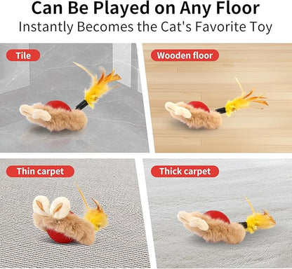 Cat Interactive Ball Toy with Feather, The Upgrade Agile Moving Cats Ball, Touching Automatic Moving for Bored Indoor Adult, 3-in-1 Pet Toy for Indoor
