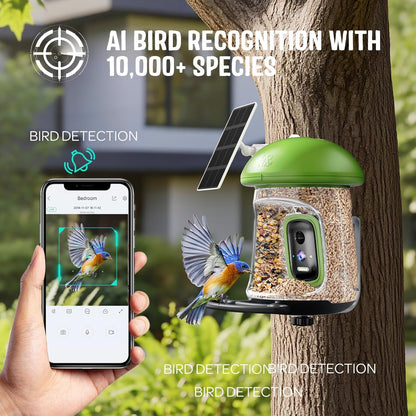 LONA Smart Bird Feeder with Camera, Dual-Lens, Solar-Powered, Wireless Birdwatching, Permanent AI Identify 10000+ Bird Species & Motion Detection, Gift Present