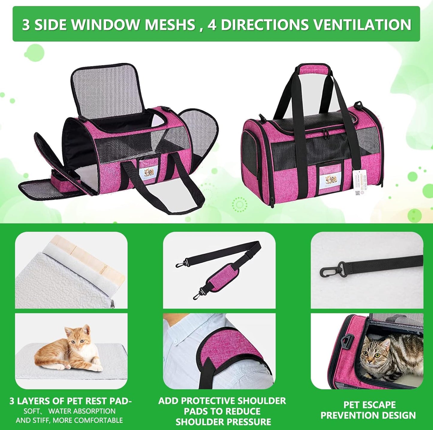 20" Large Pet Carrier Soft Sided Cat Carriers for Large Cats Under 25 lbs, Folding Big Dog Carrier Cat Carrier for 2 Cats Travel Carrier, Red