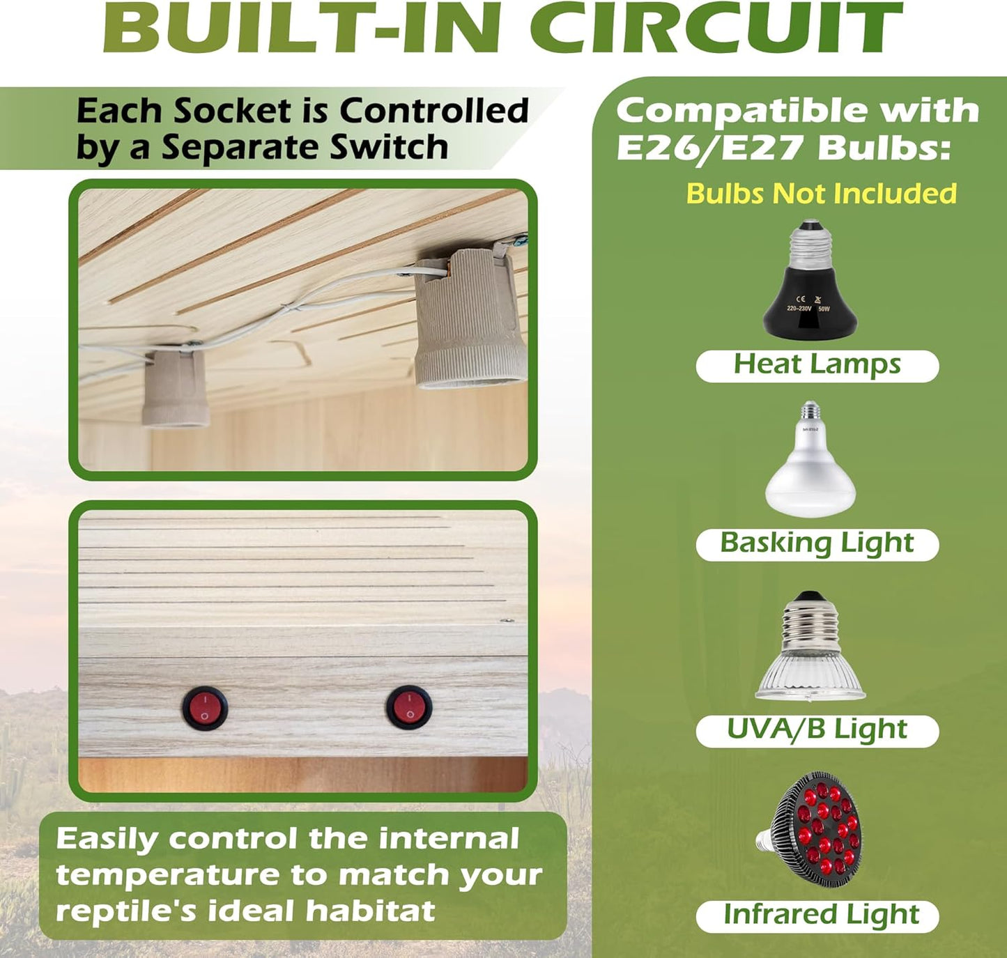 Royxen Tempered Glass Reptile Enclosure,Reptile Tank with Wooden Mesh Top and Lockable Design,32 Gallon Bearded Dragon Tank for Lizard Gecko Tortoise Snake Habitat,32" x 16" x 16",Oak