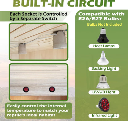 Royxen Tempered Glass Bearded Dragon Tank,24 Gallon Reptile Tank with Leg Stand,Built-in Lighting Reptile Enclosure Scartch-Proof Bearded Dragon Encloure for Chameleon,Snake,Lizard(Oak,24"x 16"x 16")